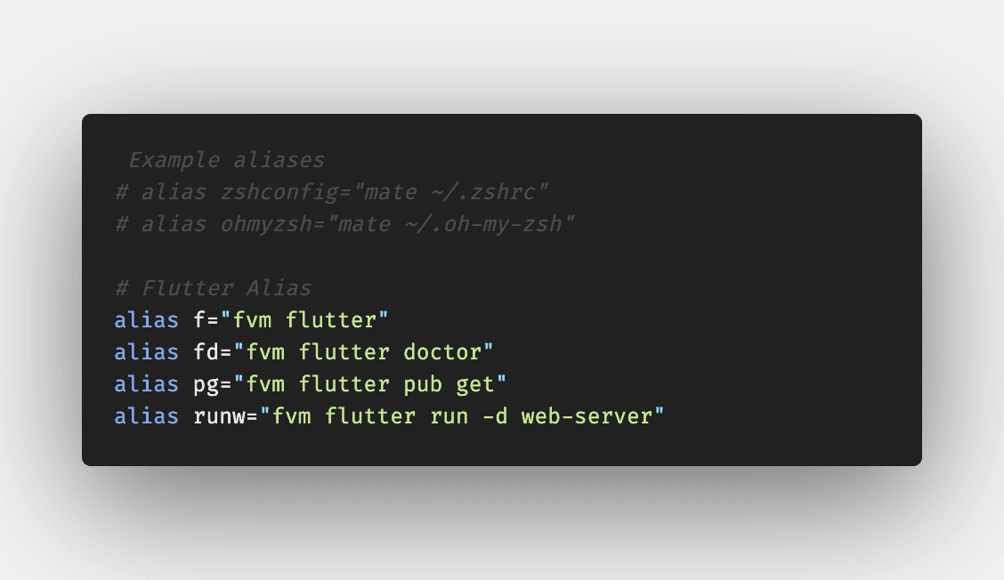 .zshrc Flutter alias